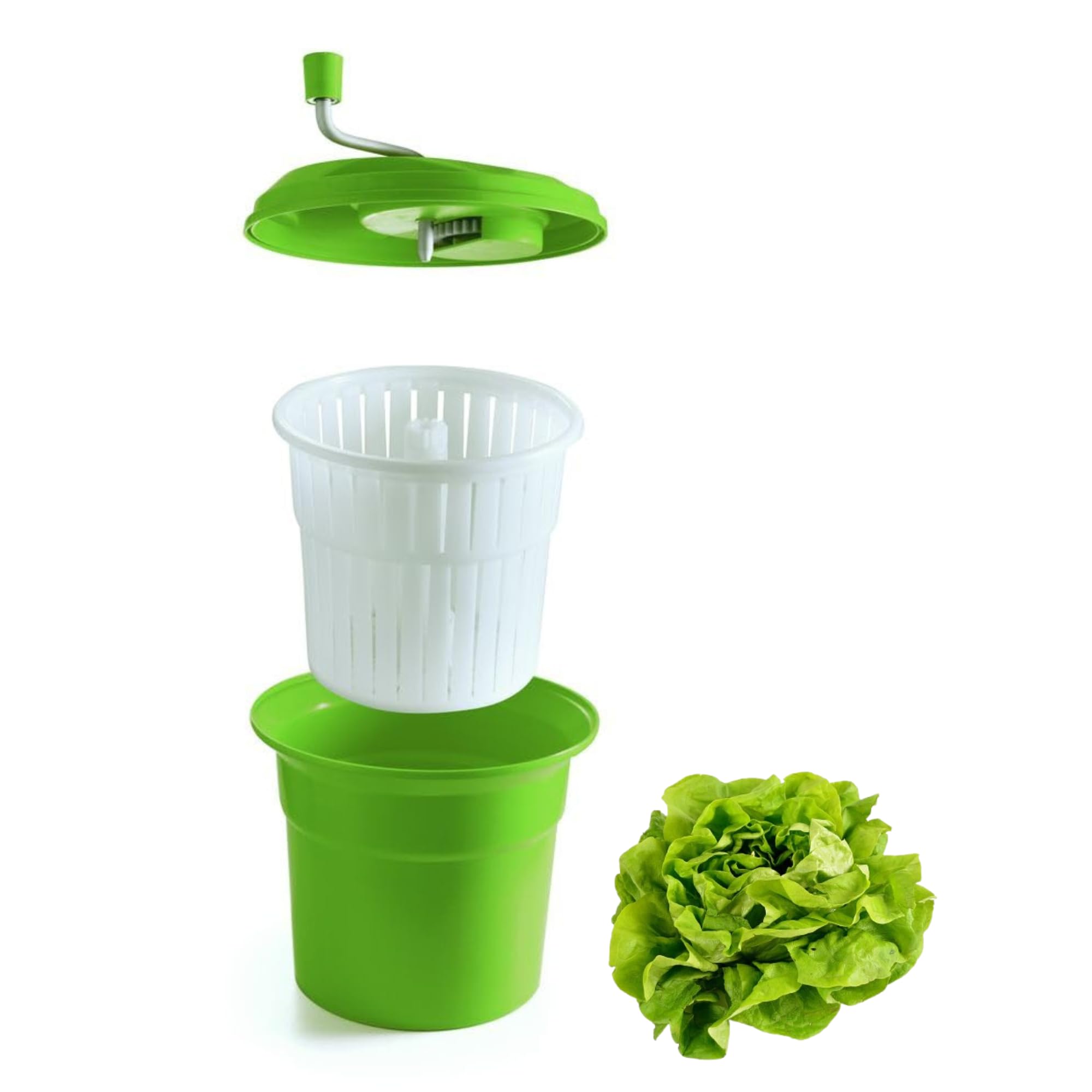Centrifuga per insalata professionale 25 l, centrifuga manuale efficace, in plastica resistente, colore: verde, dimensioni 42 x 52 cm