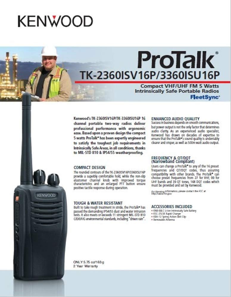 Amazon Com Kenwood 16 Channel 5 Watt Intrinsically Safe 2 Way Radio Model Number Tk 3360isu16p Electronics