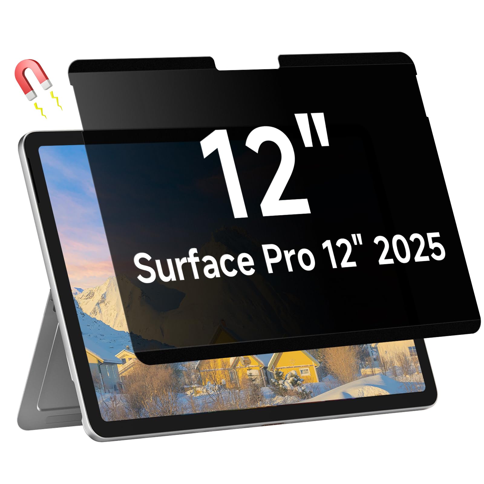 Magnétique Filtre de Confidentialité pour Microsoft Surface Pro 12 2025 (écran 12"), Amovible, Anti-Espion, Anti-éblouissement, Anti-Rayures, Filtres d'écran pour Ordinateur Surface Pro 12"