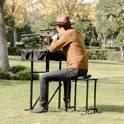 Goplus Portable Shooting Table Seat Set, Deluxe Shooting Bench with Adjustable Gun Rest and Ammo Pockets for Outdoor Range and Hunting