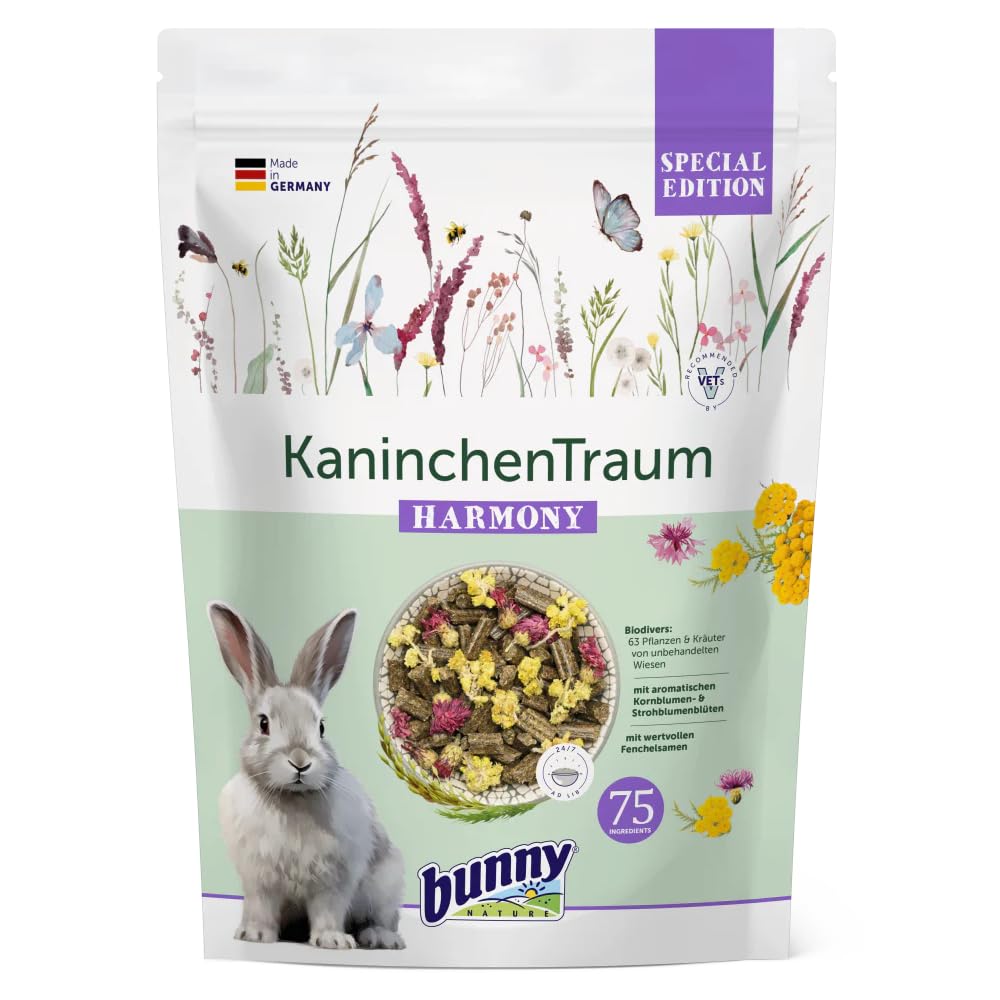 Bunny RabchenTraum Special Edition Harmony | 1,5 kg | pełnoporcjowa karma dla królików miniaturowych od 6 miesiąca życia | z 63 wybranymi roślinami i ziołami | optymalna zawartość wapnia