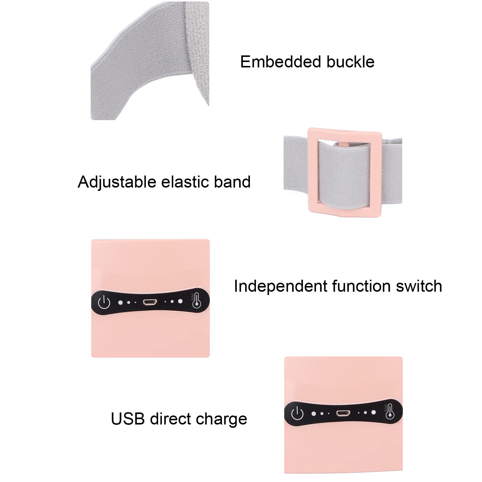 Cuscinetto Riscaldante Mestruale, Cintura in Vita Riscaldante USB per Alleviare il Dolore Lombare con 3 Livelli di Calore e 3 Modalità di Massaggio, Sollievo Dal Dolore Alla Schiena o Alla(rosa)