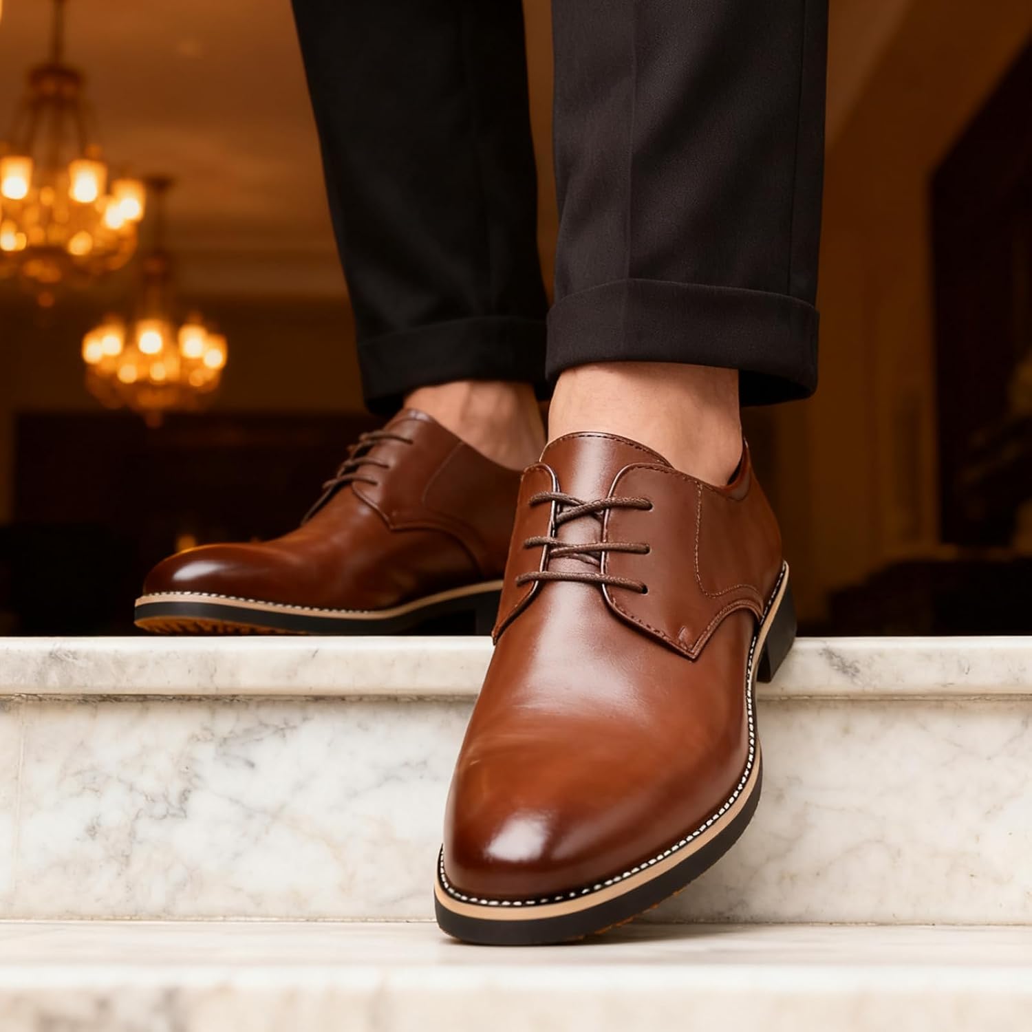 Men's Lace Up Oxford Dress Shoes Comfortable Slip-On Retro Business Classic Formal Shoes for Men Casual Derby Leather Shoe
