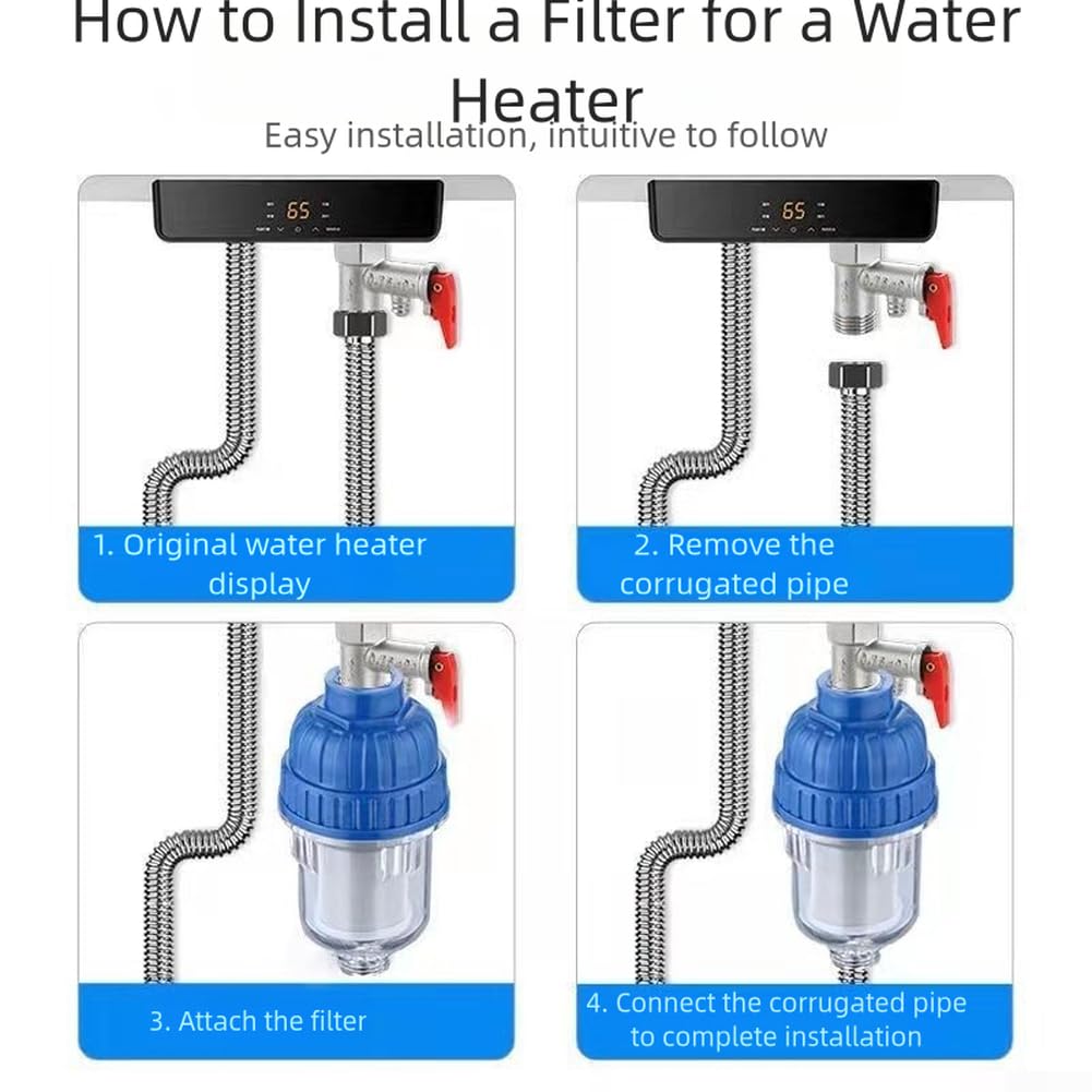 Filtro Acqua in Acciaio Inox a Maglia 40 Micrometri per Scaldacqua, Lavatrici e Sistemi Doccia con Attacco Standard a 4 Punti (Modello Interamente in Rame)