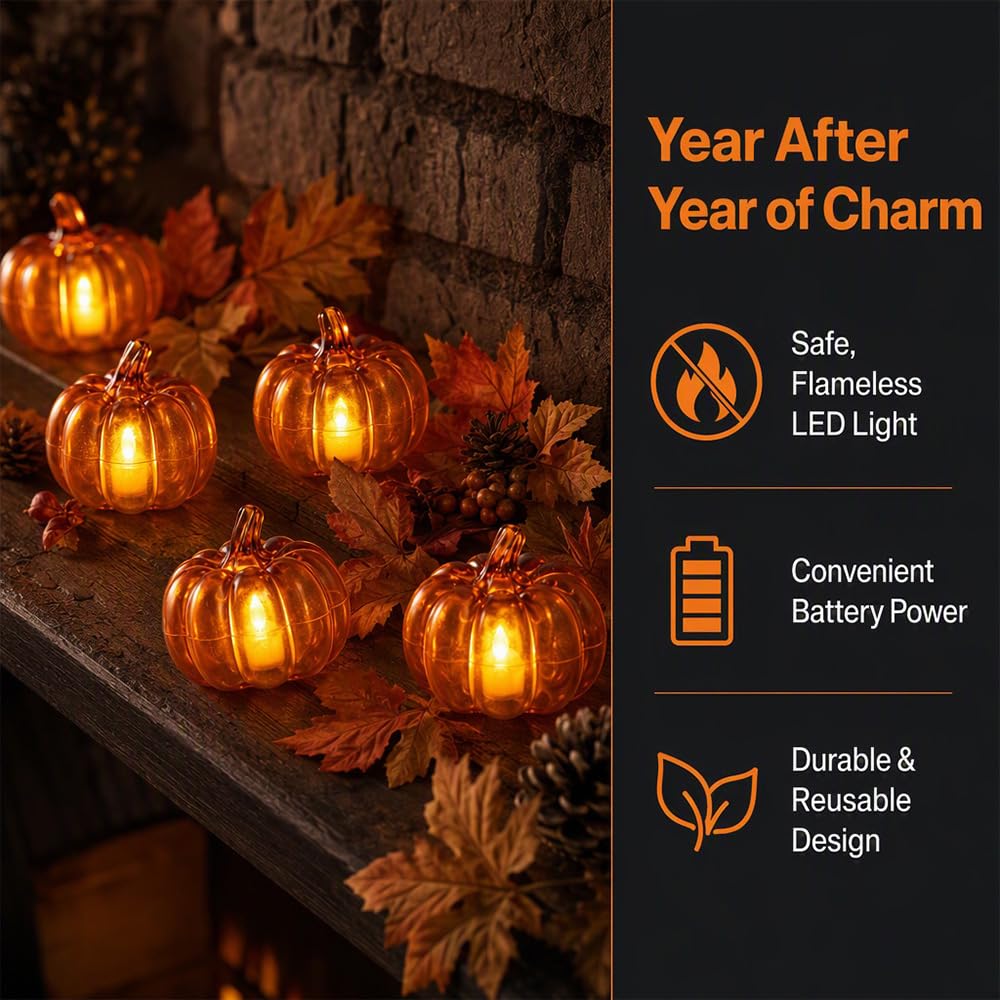 Set di 5 zucche a LED, decorazioni per Halloween a batteria, zucche illuminano, decorazione da tavolo per il Ringraziamento autunnale, per interni, casa, camera da letto, ufficio, scrivania