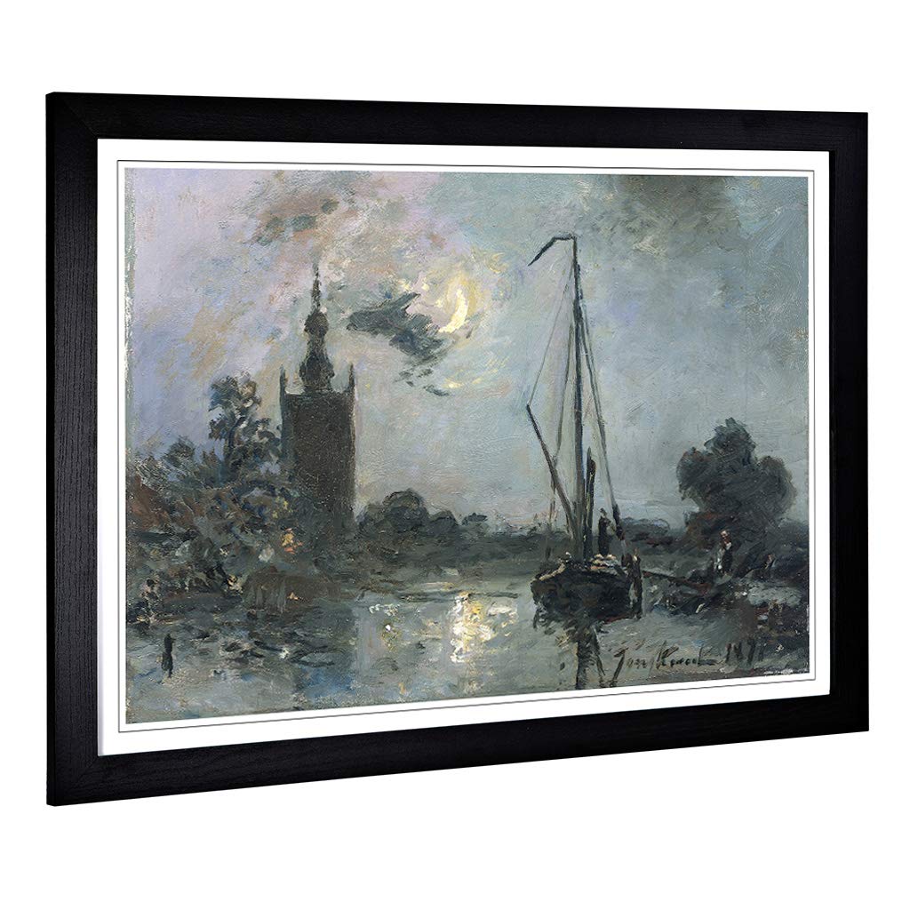Big Box Art Framed Print of Johan Jongkind Moonshine Design | Wall Art Picture | Home Decor for Kitchen, Living, Dining Room, Bedroom, Hallway, Office, Black, A2 / 24.5x18 Inch / 62x45cm