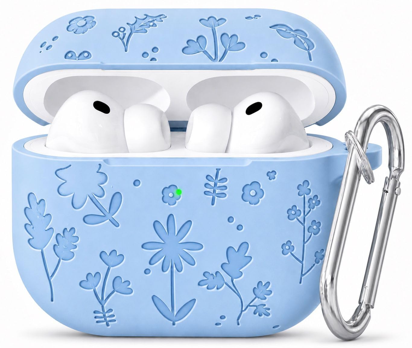 Emoh Roced Case for Airpods Pro 3,Silicone Flower Engraved Cases Compatible with Apple AirPods Pro 3rd Generation 2025, Shockproof, Anti-Scratch, Protective Case Cover (Sky Blue, for AirPods pro 3)-image-14