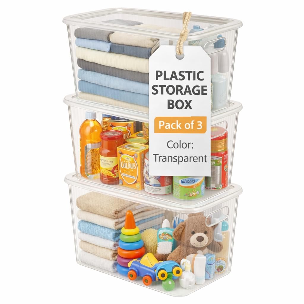 Zuku Plastic Storage Box with Lid – Large Stackable Organizer Storage Box for Clothes, Toys, Kitchen – Big Size Plastic Storage Container Basket for Home, Office, Bathroom