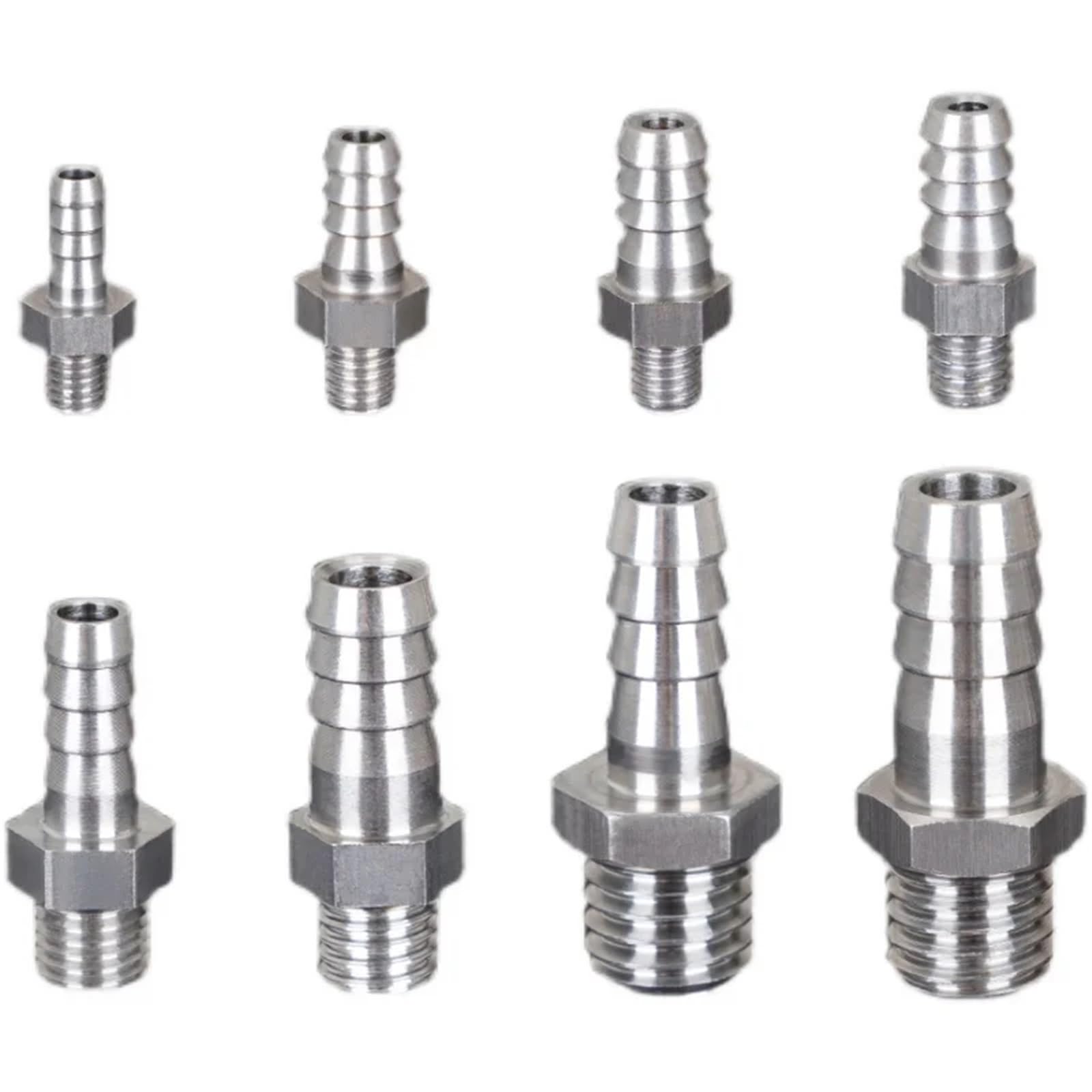 M8 M10 M12 Metric Male Thread to 6mm 8mm 10mm Hose Barb OD 304 Stainless Steel Barbed Pipe Fitting Coupler(M12x1.75 to 10mm)