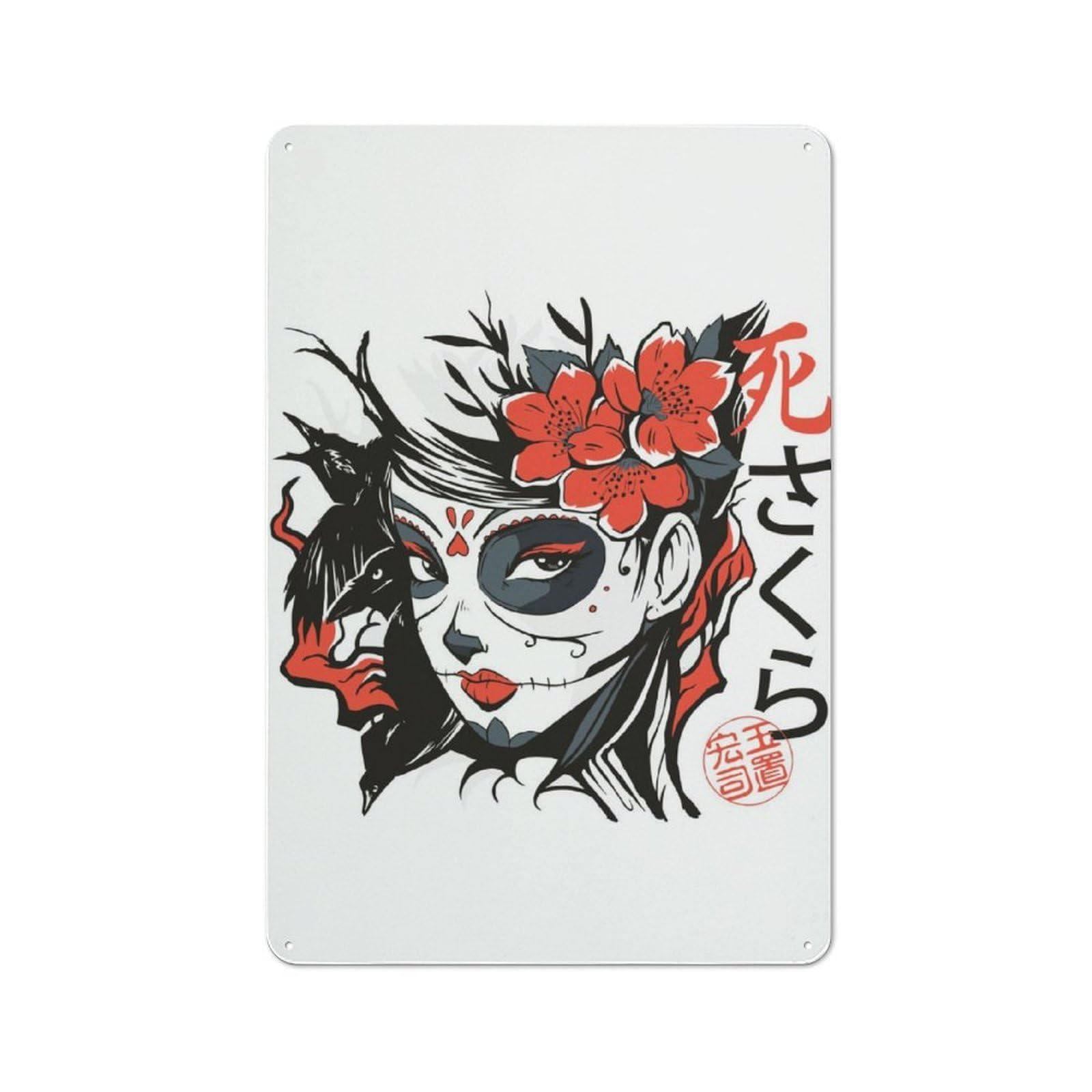 Junmoney Girls Sugar Skull Asian Tin Wall Plaque 30X20cm With For Studio Or Craft Room, For Metal Sign Collectors, For Kitchen And Home Bar Decor