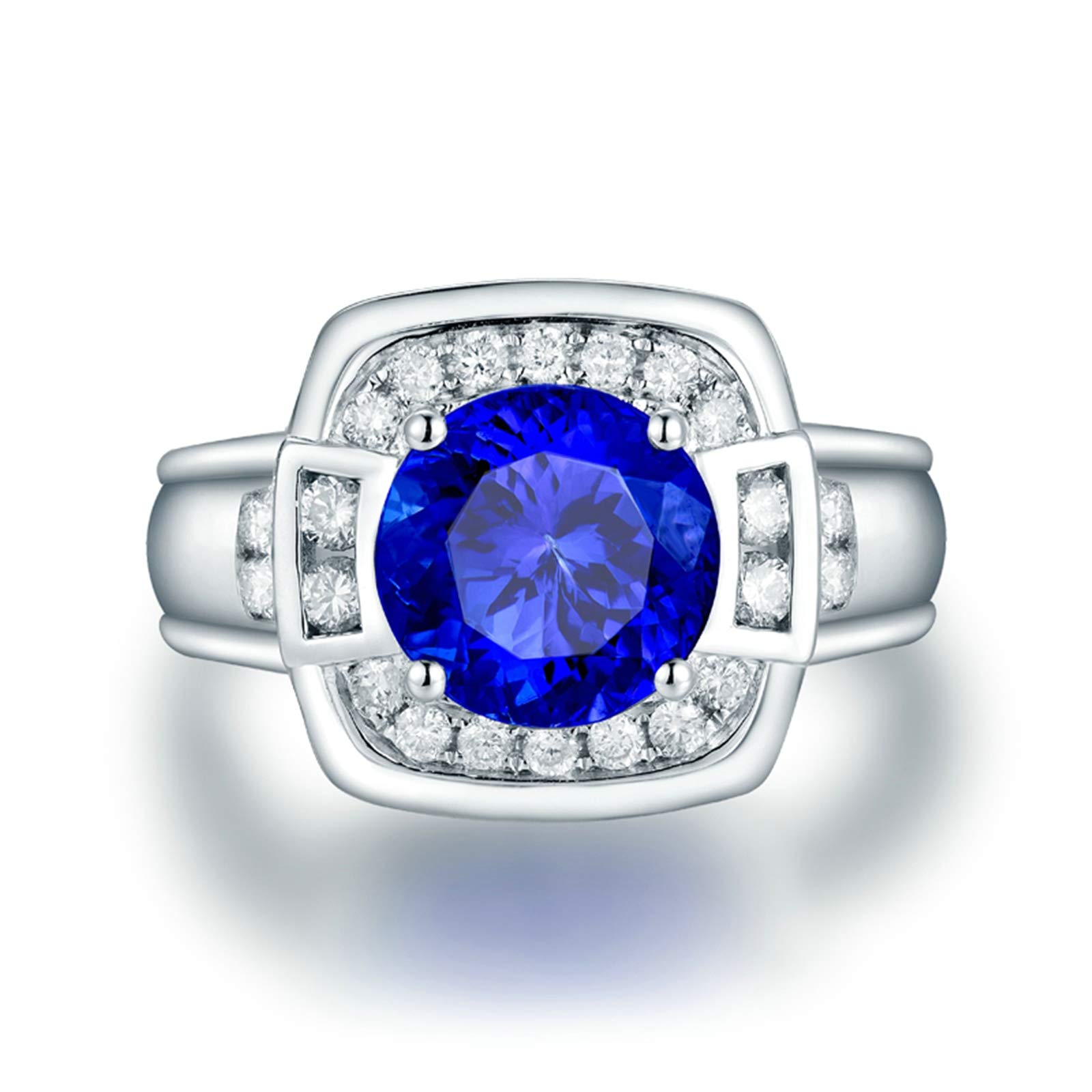 Obrączka męska z białego złota 18K (750), 2,5 ct, tanzanit, ozdobny pierścionek z diamentami na Dzień Ojca, rozmiar 45 (14,3)-70 (22,3)