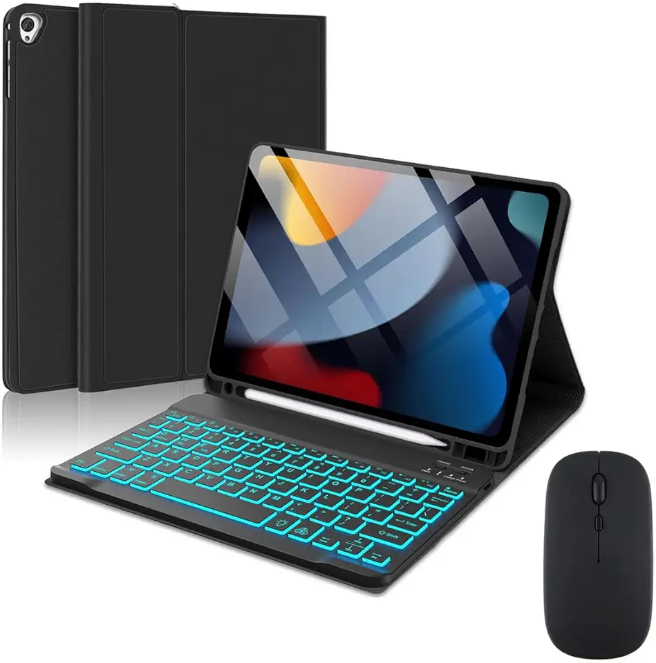 Capa Para Tablet, Capa + Mouse e Teclado Magnético Bluetooth Destacável Para IPad 9ª/ 8ª /7ª Geração (Preto, Teclado retroiluminado)