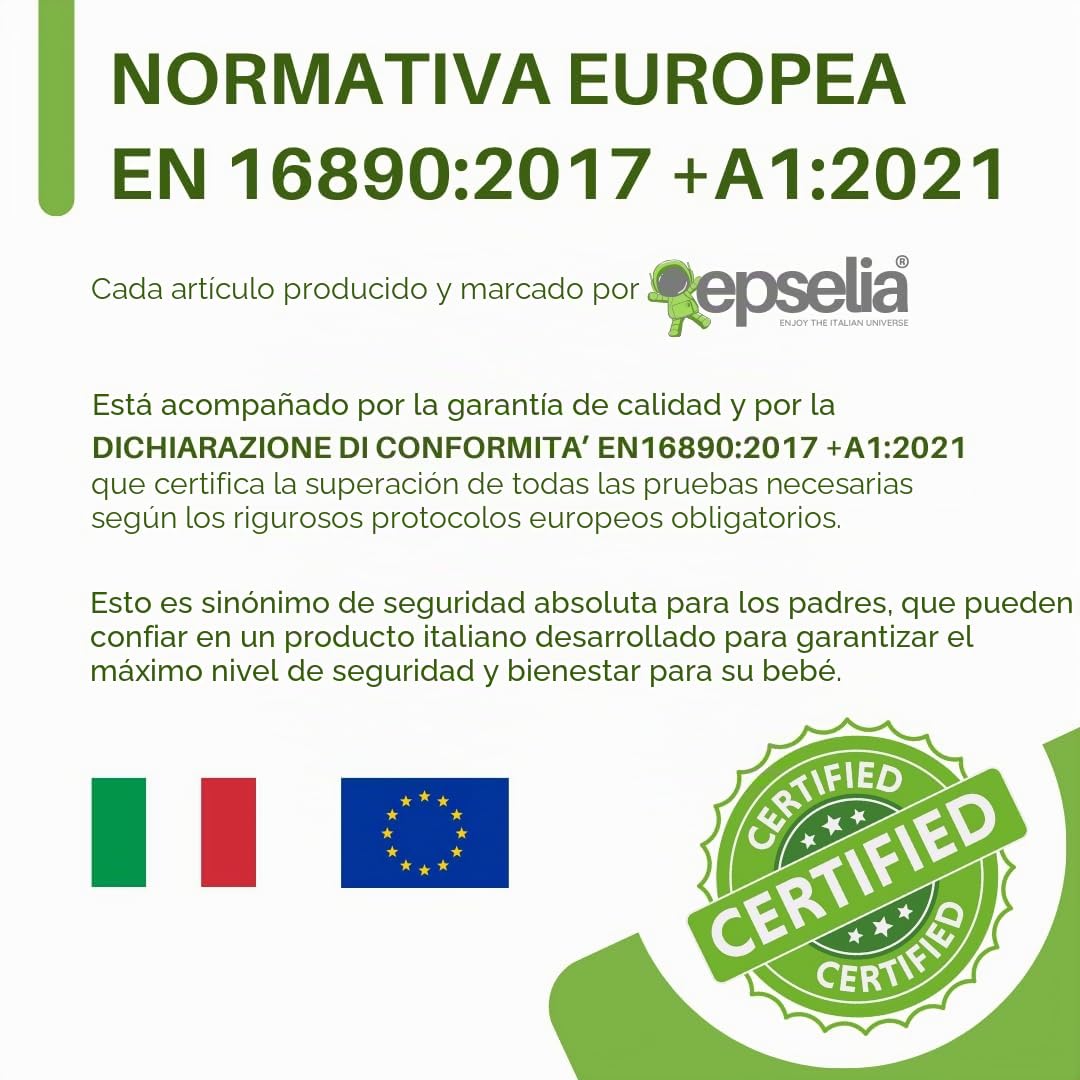 EPSELIA - Colchón para capazo con almohada, certificación antiasfixia EN16890:2017, estructura con orificios de ventilación, antiácaros, Certipur Oeko-Tex