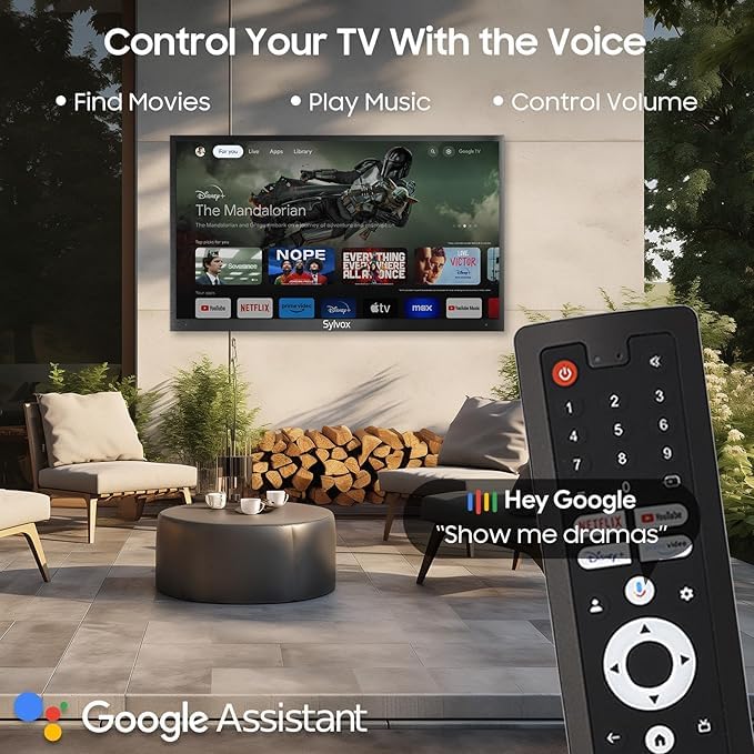 SYLVOX 43 Zoll QLED Outdoor TV Smart Google Ferseher - Quantum Dot Farbe, 1000nit, Wasserdicht Ferseher, Voice Assistant, Share to TV,Dolby Atmo für Terrasse Partial Sun (Deck Pro 2.0 QLED) – Bild 7