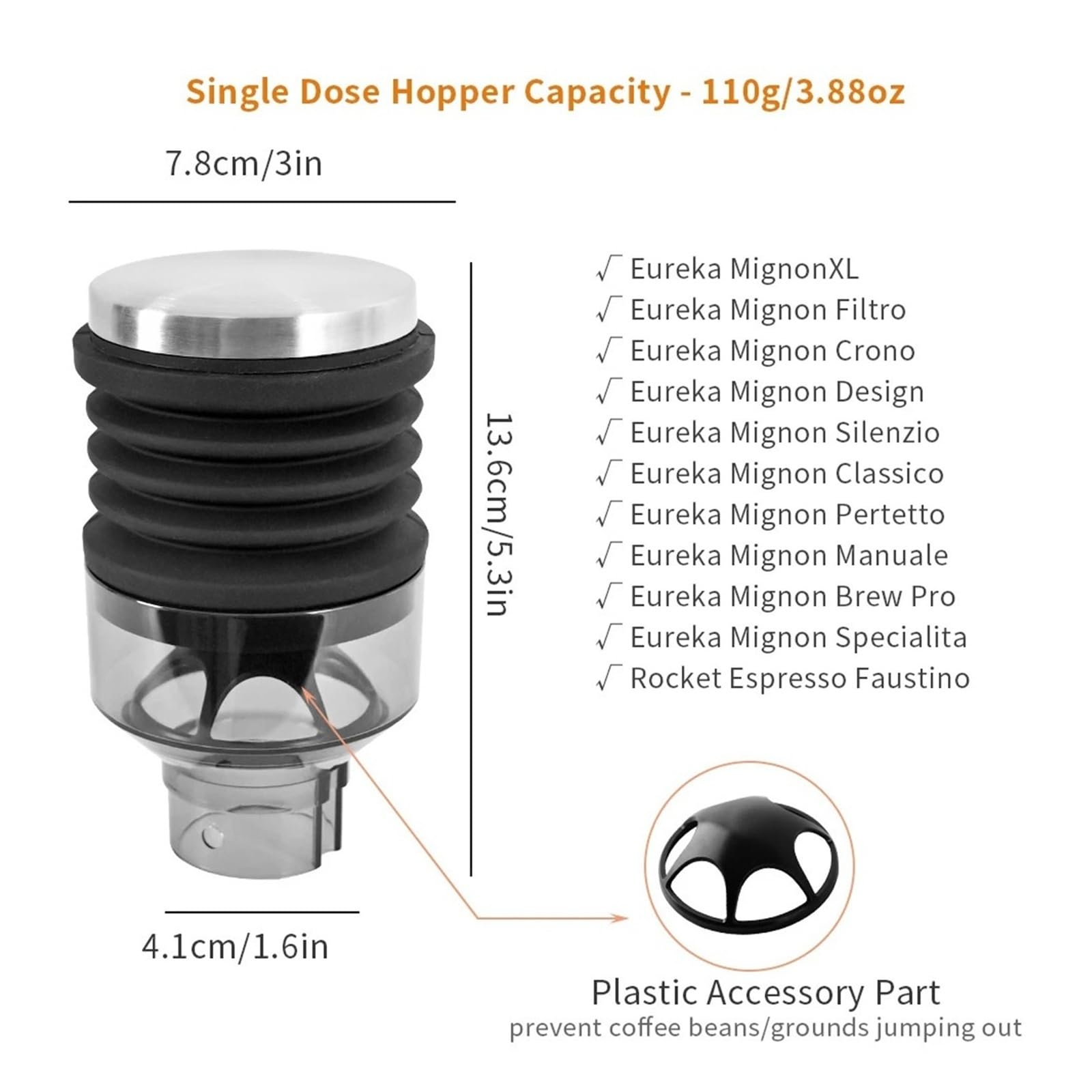 Molinillo De Granos De Café, Tolva De Dosis Única Y Contenedor De Fuelle, Herramienta De Limpieza Por Soplado, Compatible Con Eureka, Pieza De Máquina Mignon(A for Eureka Mignon)