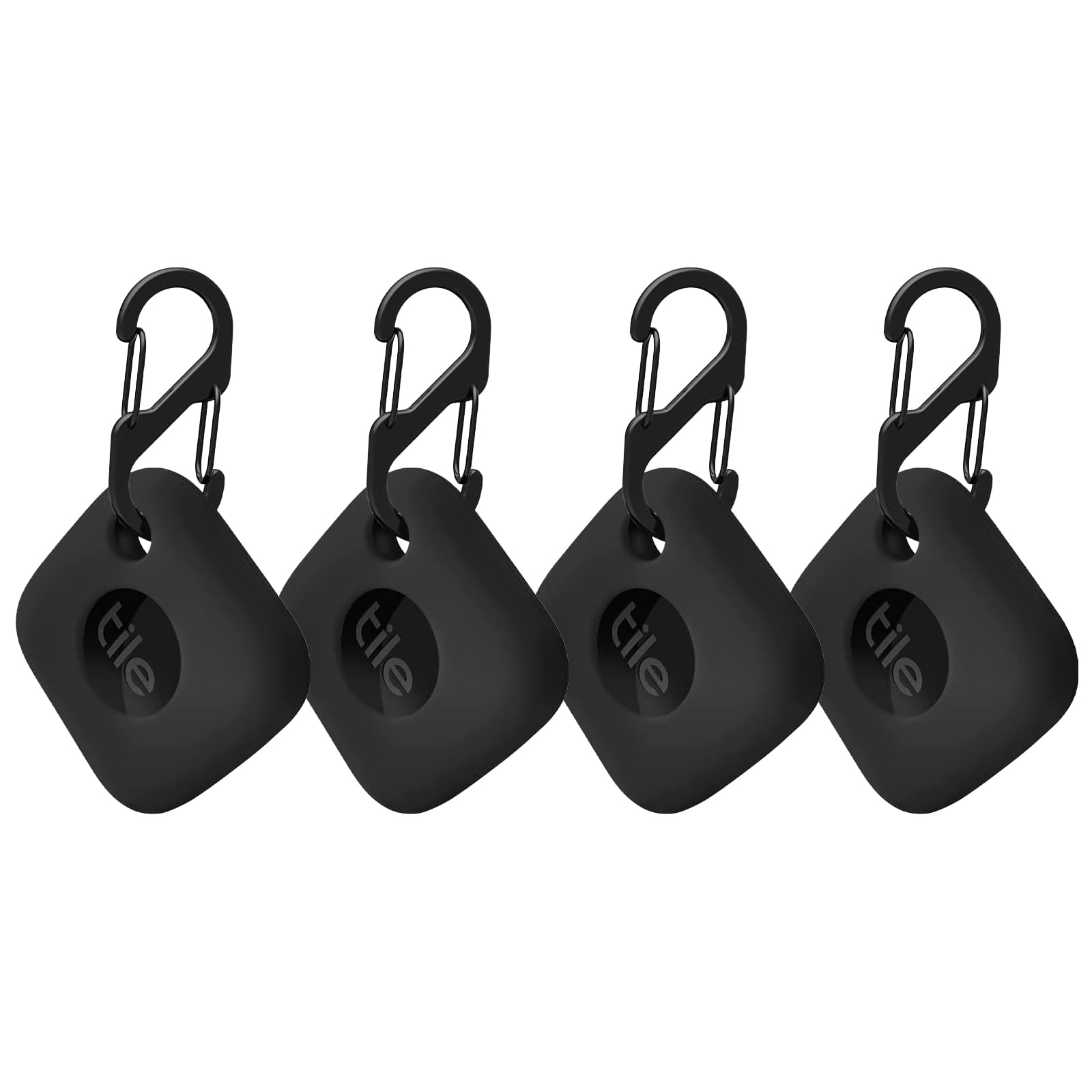 4PCS Case for Tile Mate Tracker 2024/ Tile Mate Tracker 2022, Soft Silicone Skin Cover Shock-Absorbing Protective Case with Carabiner Accessories (4PCS Black)