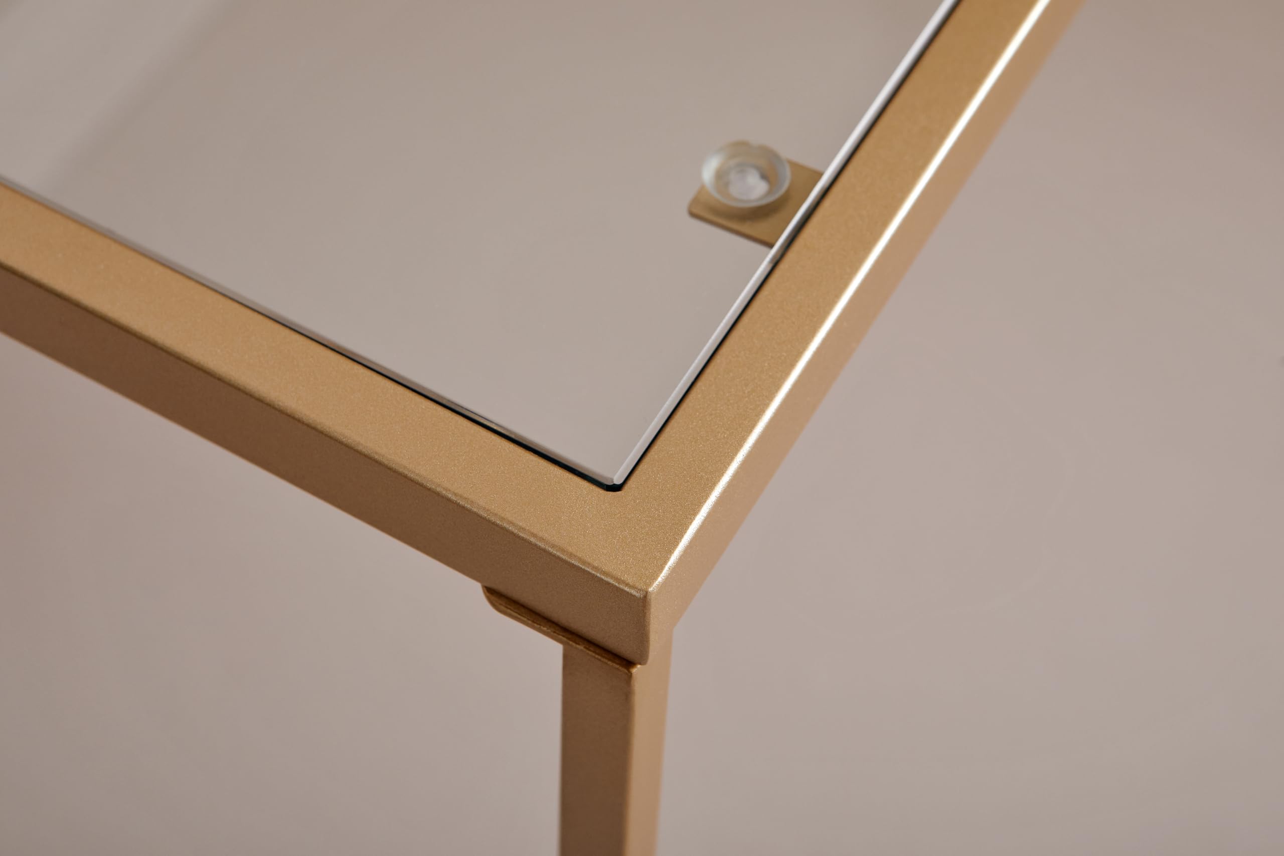 Jahnke Glam Desk - Escritorio de Cristal Templado, Cristal Transparente, Aspecto Dorado, Talla única