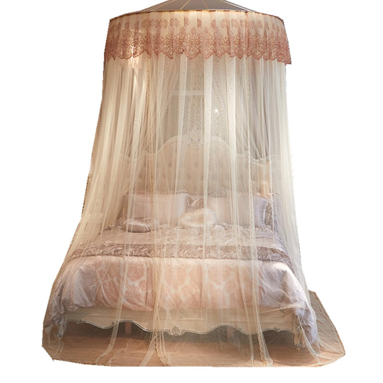 Moustiquaire de lit ronde suspendue anti-insectes beige