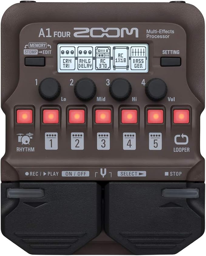 Zoom A1 FOUR Acoustic Instrument Multi-Effects Processor Pedal, Acoustic Modeling, Looper, Rhythm Section, For Guitar, Saxophone, Trumpet, Violin, Harmonica, and Upright Bass