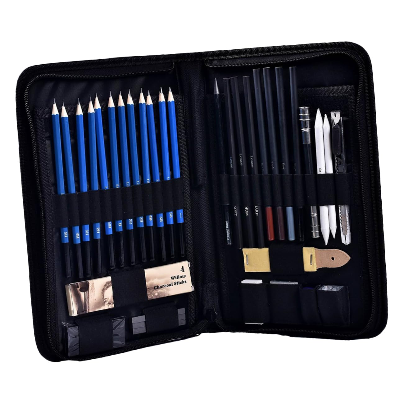 Operitacx 40-pièces Ensemble Crayons Dessin Bois Étui Zippé pour Croquis et Dessin Professionnels
