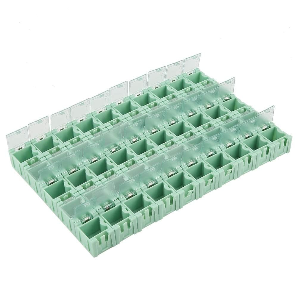 DEWIN SMT Box, SMD Electrical Component Storage Box, 50 Pcs Green SMT SMD Container Box Electronic Components Mini Tool Storage Case