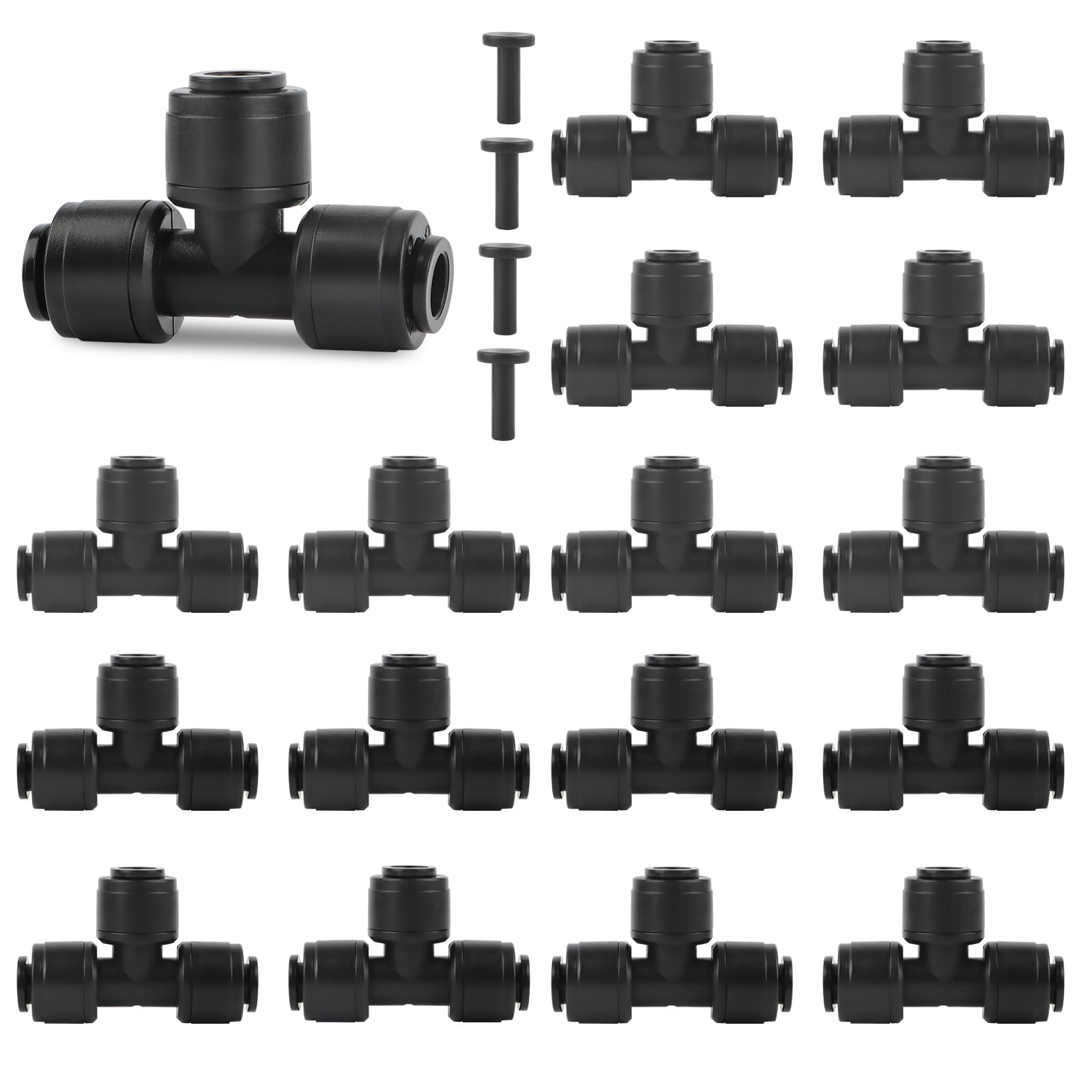 Kalolary 20 Pezzi Connettori A T Per Tubo Da Giardino: Raccorderia Per Irrigazione A Goccia Da 1/2 A 1/4 Di Pollice. Adattatori A 6 Vie Con Spinato, Design Anti-perdita, Colore Nero. - 2