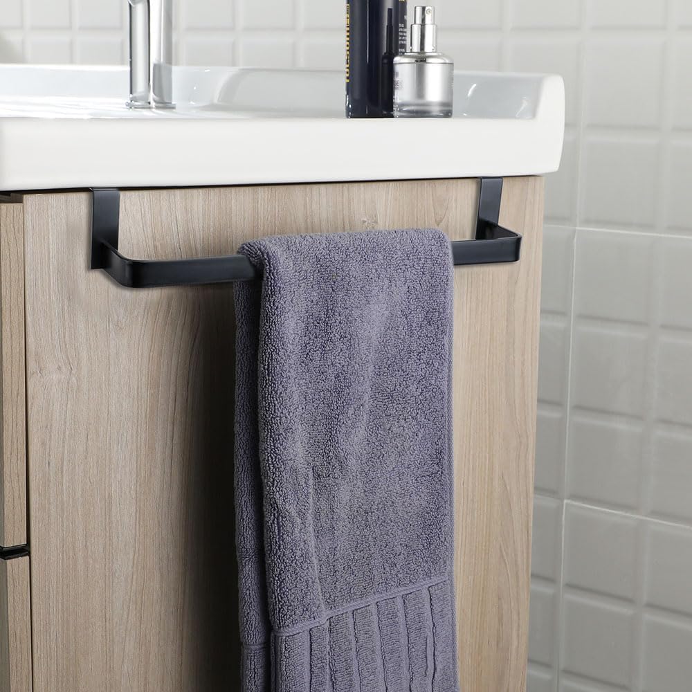 IMEX - Toallero Negro para Baño sin Taladro | Toallero Adhesivo para Mueble de Baño en Acero Inoxidable S.304 | Resistente a Humedad y Corrosión | Doble Sistema de Fijación (Atornillado o Pegado)