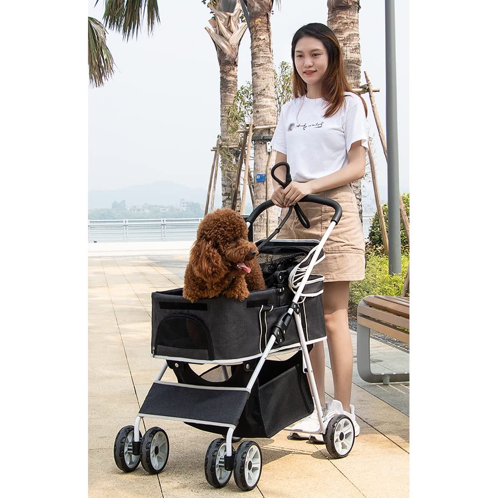 Cat Strollers for 2 Cats, Pet Dog Strollers for Medium Small Dogs, Lightweight Pet Stroller Dog Pram Cart Cat Stroller Travel Carrier Dog Prams Pushchairs, Detachable Carrier(Nero)