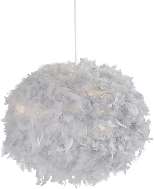 Lighting Collection Round Feather Ball Easy Fit Pendant Shade, 50 cm, Grey