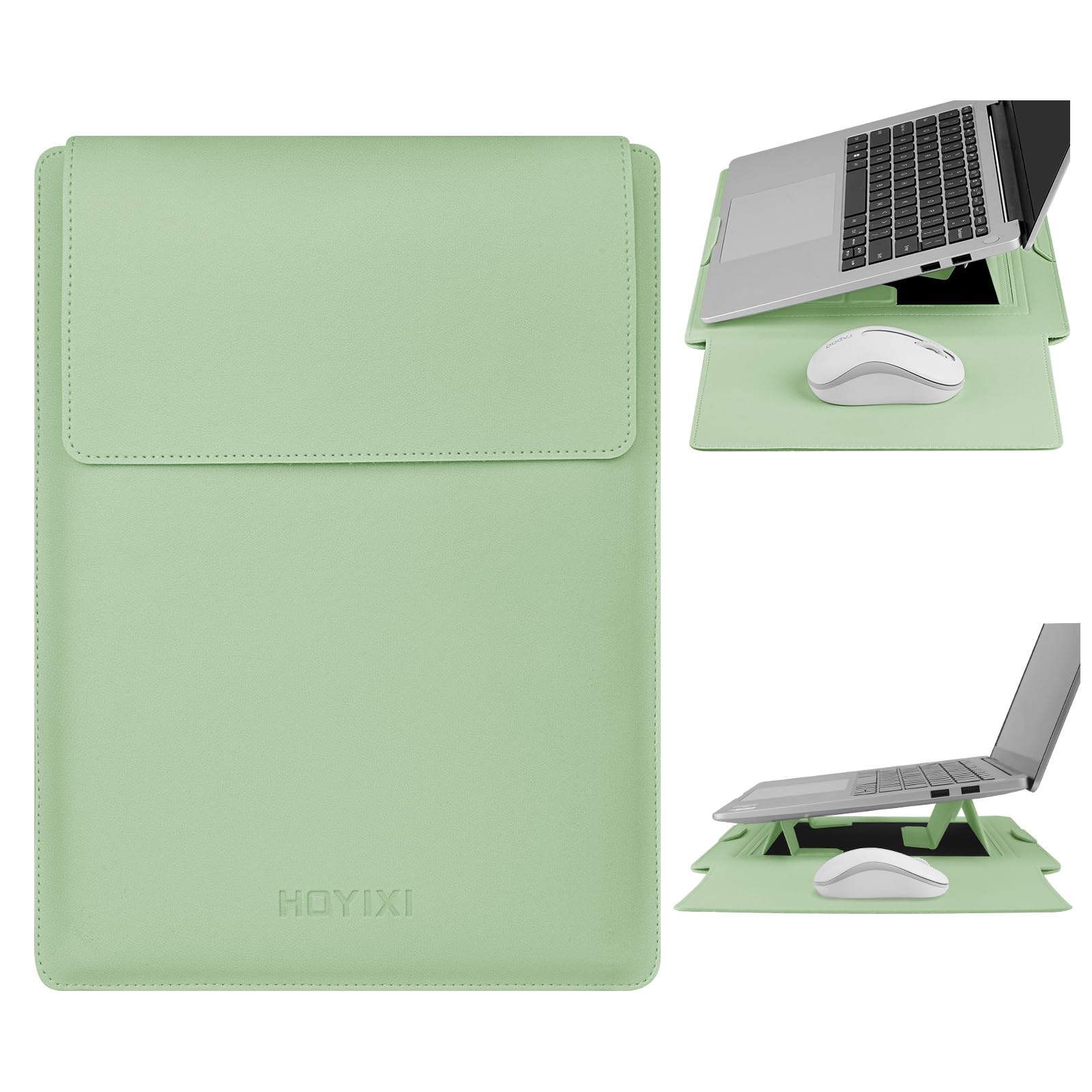 HoYiXi 13.3'' /13.6'' Laptop Sleeve Case PU Leather with Stand Compatible with MacBook Pro 14/MacBook Air 13(M1 M2)/ASUS Vivobook 14/Dell XPS 13/ASUS Matebook,13-14'' Laptop Bag,Green