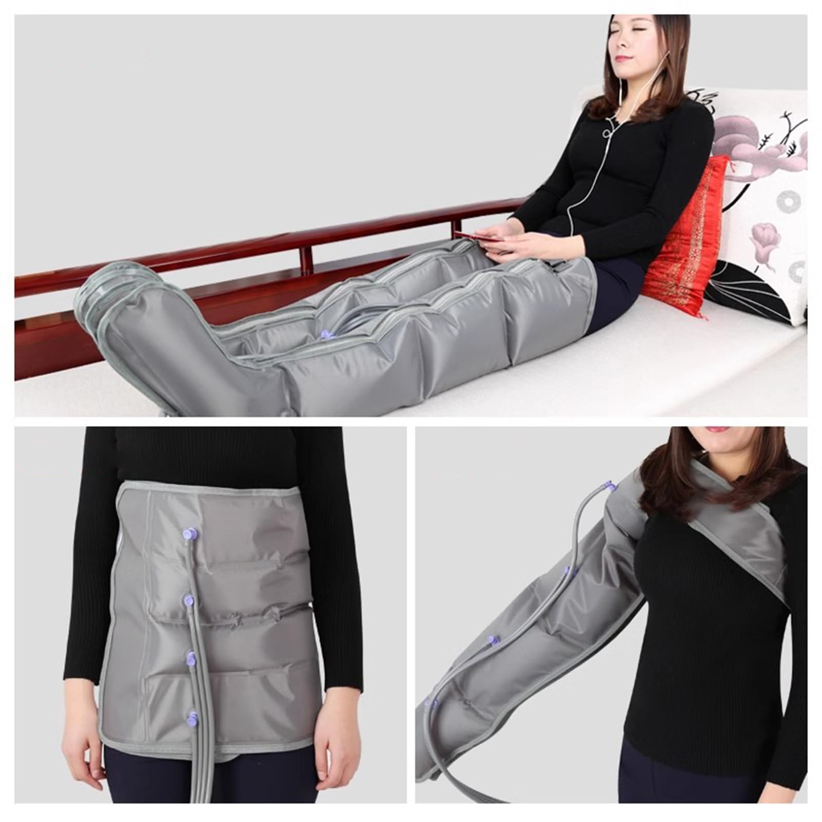 Massaggiatore a Compressione d'Aria per Gambe per Gambe E Piede Macchina per Massaggio a Compressione d'Aria per Massaggio Circolatorio di Polpacci E Piedi con 4/6 Cuscini d'Aria