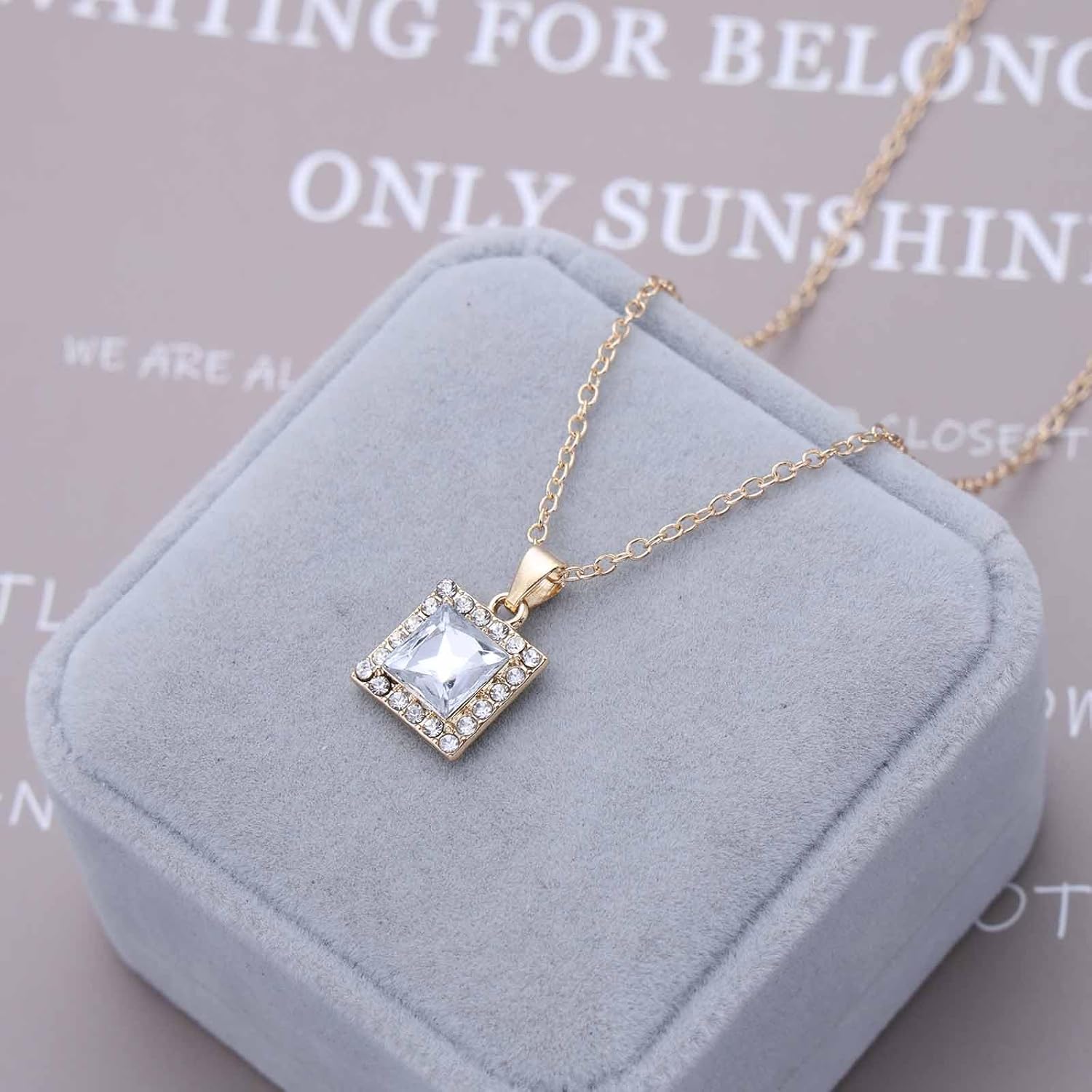 Andelaisi Boho Crystal Square Pendant Necklace Vintage Geometric Square Necklace Gold Cuba Choker Necklace Adjustable Paved CZ Square Chain Necklace Jewelry for Women - Image 4