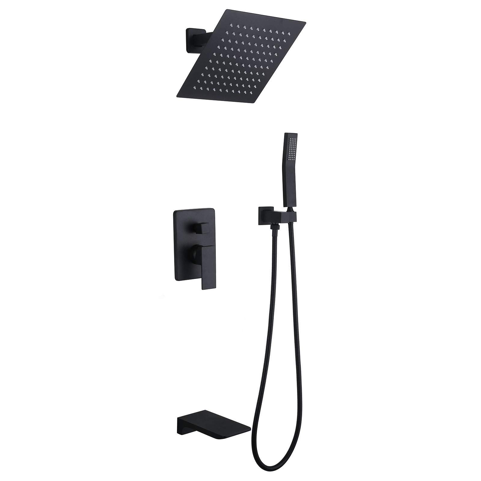 Set doccia multifunzione combinato da parete con soffione da 25,4 cm, doccetta portatile, rubinetto per vasca da bagno a cascata, oro spazzolato (nero)