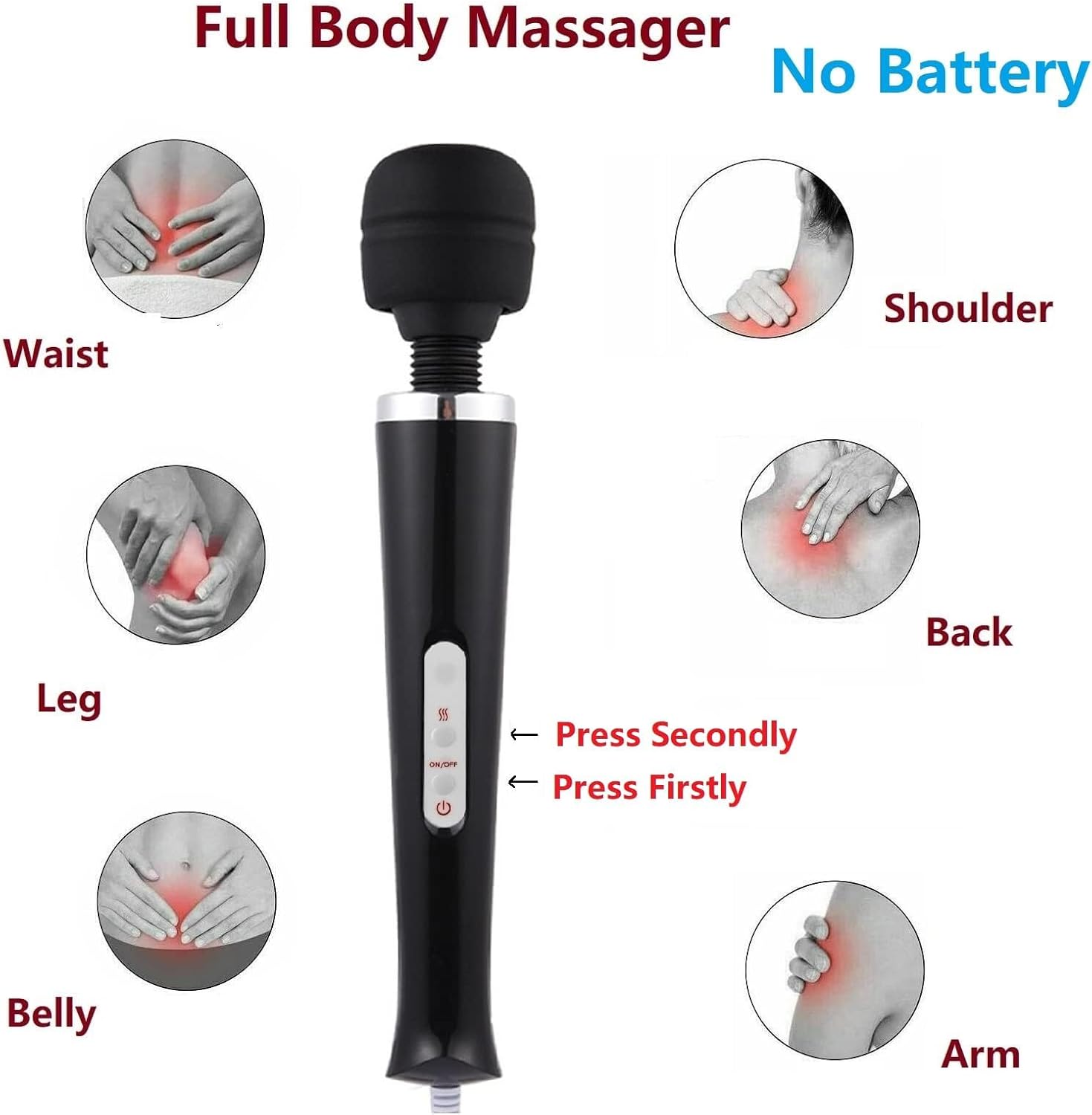 Body Massager Handheld Vibrating Powerful Electric Back Massage for Woman Sports Recovery Muscle Aches Pain Shoulder Leg Foot Long Handle Tool and Small Toy (Black Big and Mini Toy) - Image 4