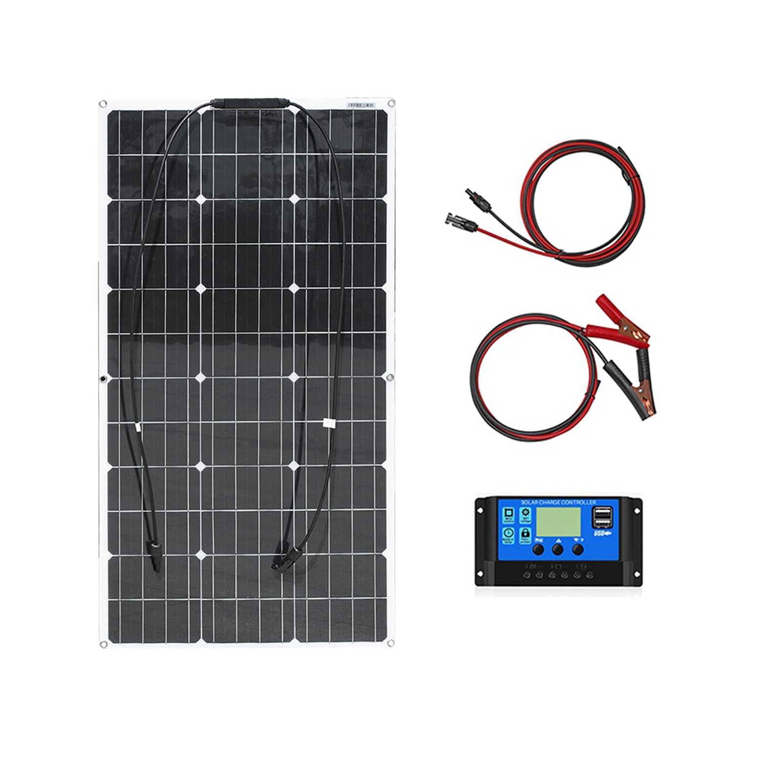 100W 12V Kit Solarpanel Flexibel Mit 10A Laderegler 12V, Monokristallines Photovoltaik Solarmodul,Solarkabel,für Wohnmobil, Wohnwagen, Auto,Boot,12V Batterie