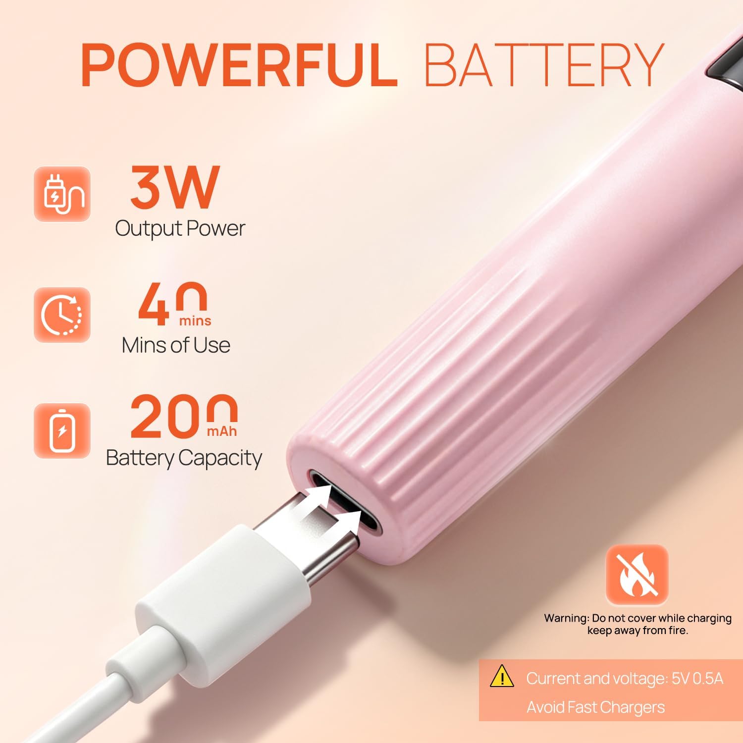 mlogiroa Handheld UV Nail Lamp Pen with LED Display, Pink, 3W
