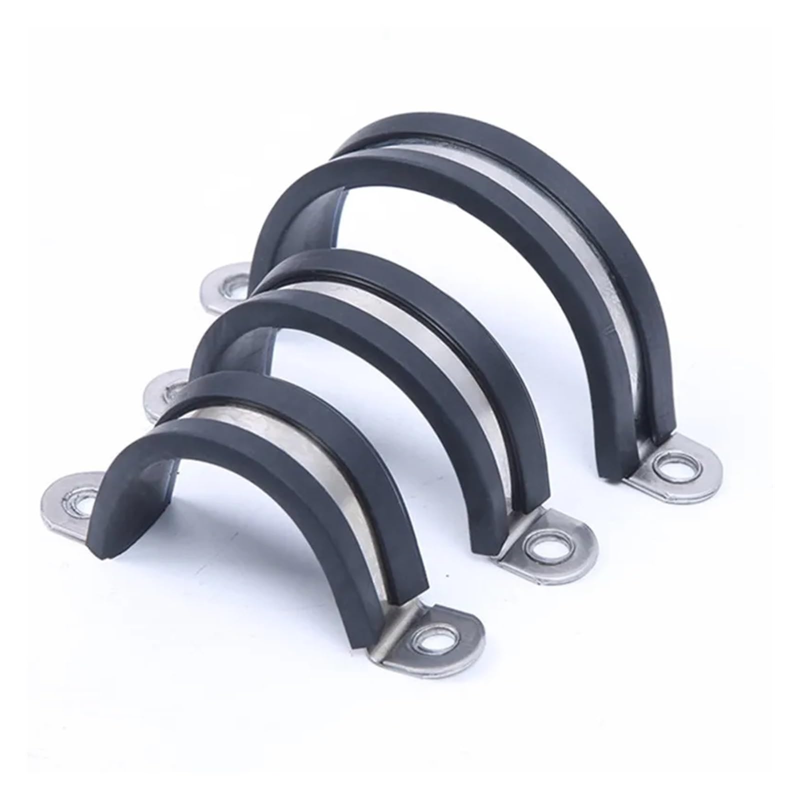 Knbhgujmd One Color P-Clips Metal Wire Cable Conduit Clamps, 2 Pcs 304 Stainless Steel Rubber Lined P Clip 15Mm Band Hole 6.4Mm Pipe Clamp 12-55Mm(14Mm)