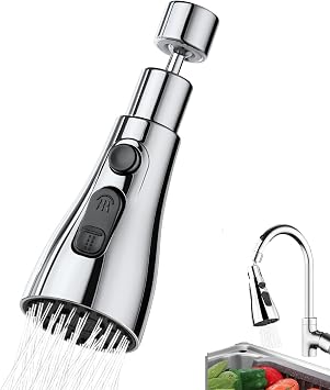 Kitchen Spray Head, 360  Swivel Spout, Tap Adapter for Sink, Spray Faucet Attachment with 3 Modes, Replacement Aerator, Adapter Accessories, G1/2