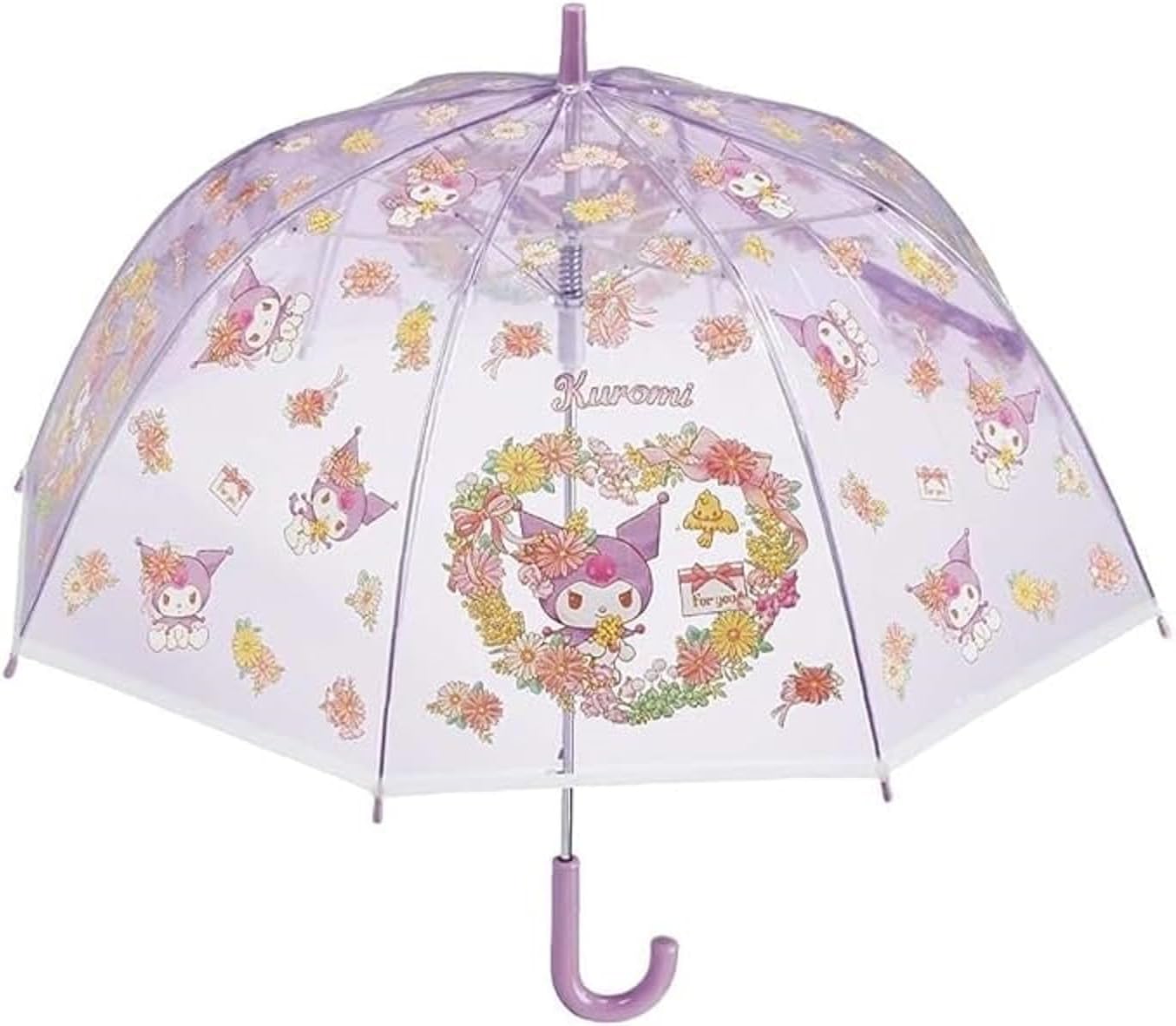 RRI K uromi Melody Kawaii Semi-Auto Transparent Cute Fashionable Dome-Shaped Vinyl Stick Umbrella (KUROMI PASTEL)