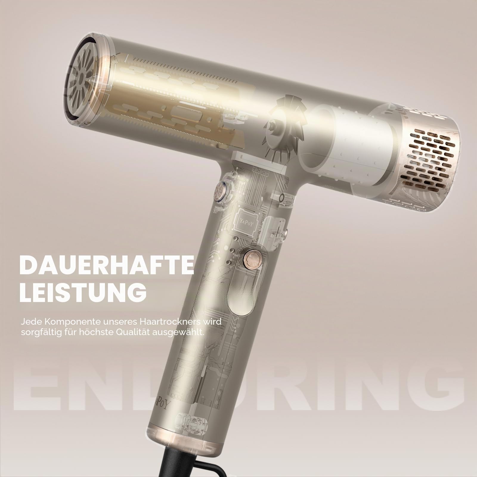YAPOY Haartrockner Professionelles mit Diffusor Schnelltrocknendes 200 Millionen Ionen-Föhn mit 110.000 U/min Hochgeschwindigkeit Keine Hitzeschäden Intelligente Thermo-Kontrolle - Silber