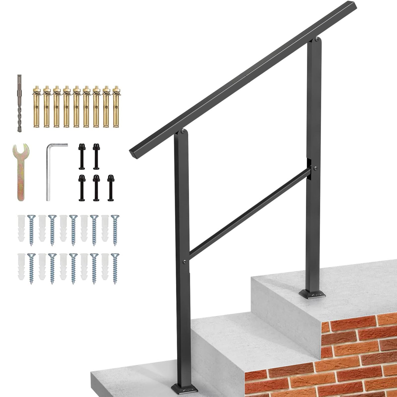 Main Courante Pour Escalier Marche Extérieure   3m 3.6m 4m 5.2m Supports En Fer Forgé En Métal