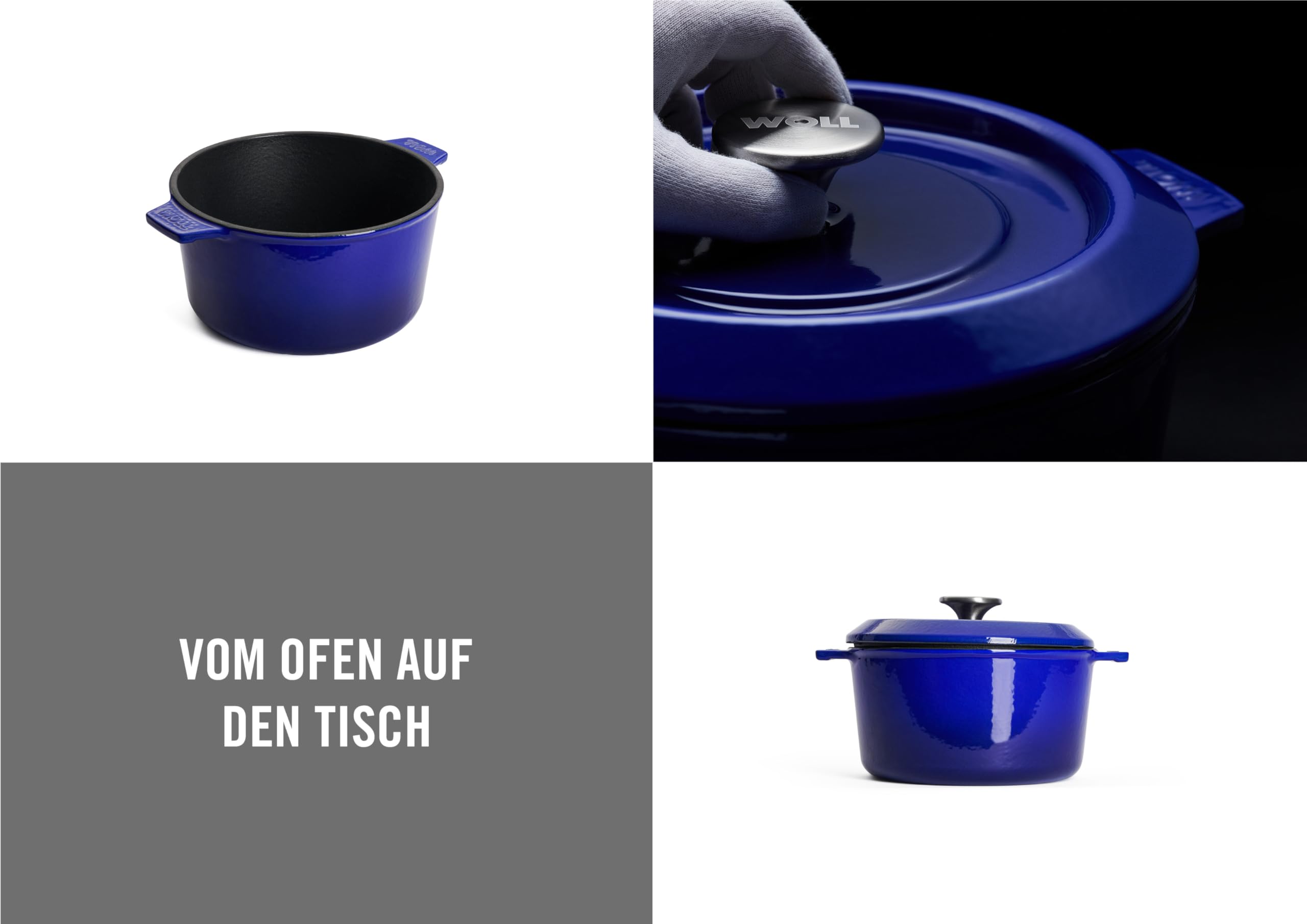 Woll Iron - Pentola in ghisa con coperchio e manici in silicone, induttiva, diametro 16 cm, altezza