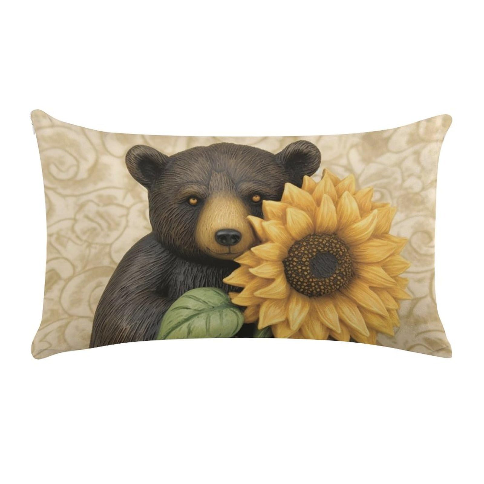 Sunflower and Bear Pillow Cases for Sofa, Super Soft Plush Pillow Cover with Zipper, Luxury Cozy Pillow Shams for All Seasons, Lightweight Pillowcases for Bedroom, 12" X 20"