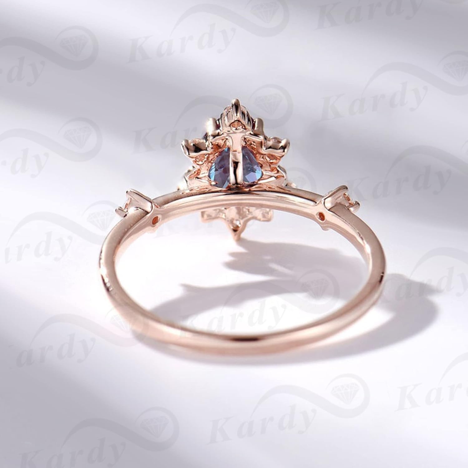 Kardy Alexandrite Moissanite Engagement Rings,Wedding Band for Women,Solid 10K/14K/18K Rose Gold 925 Silver Pear Shaped Ring with Certificate