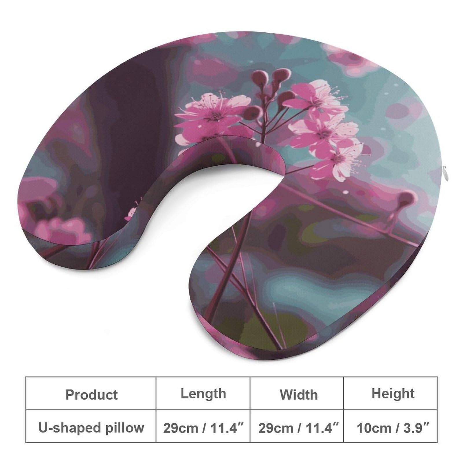 Cuscino a forma di U con piccoli fiori rosa, cuscino in memory foam, fornisce supporto per il collo, cuscino da viaggio, adatto per aerei, auto, case e uffici.