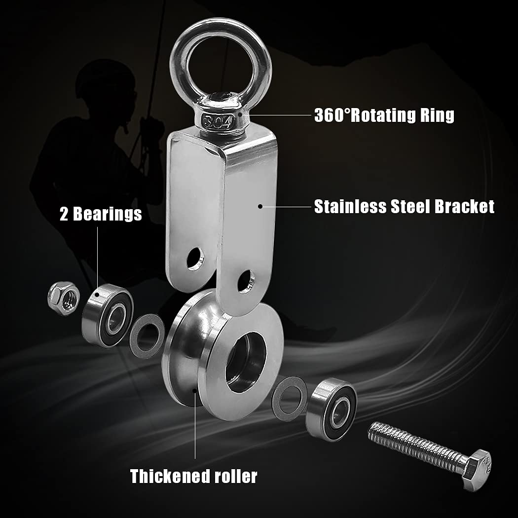 Herbst Umlenkrolle mit Kugellager Umlenkrolle Stahlseil Edelstahl für Seile Gerüstfitness,Tragkraft 250kg(34MM,4pcs)