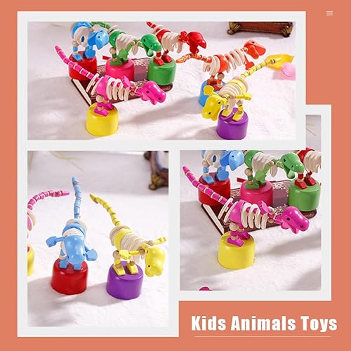 Miniatura 5 de Toyvian 2pcs Pulgar de madera Push Puppet Finger Dinosaur con base de prensa de madera