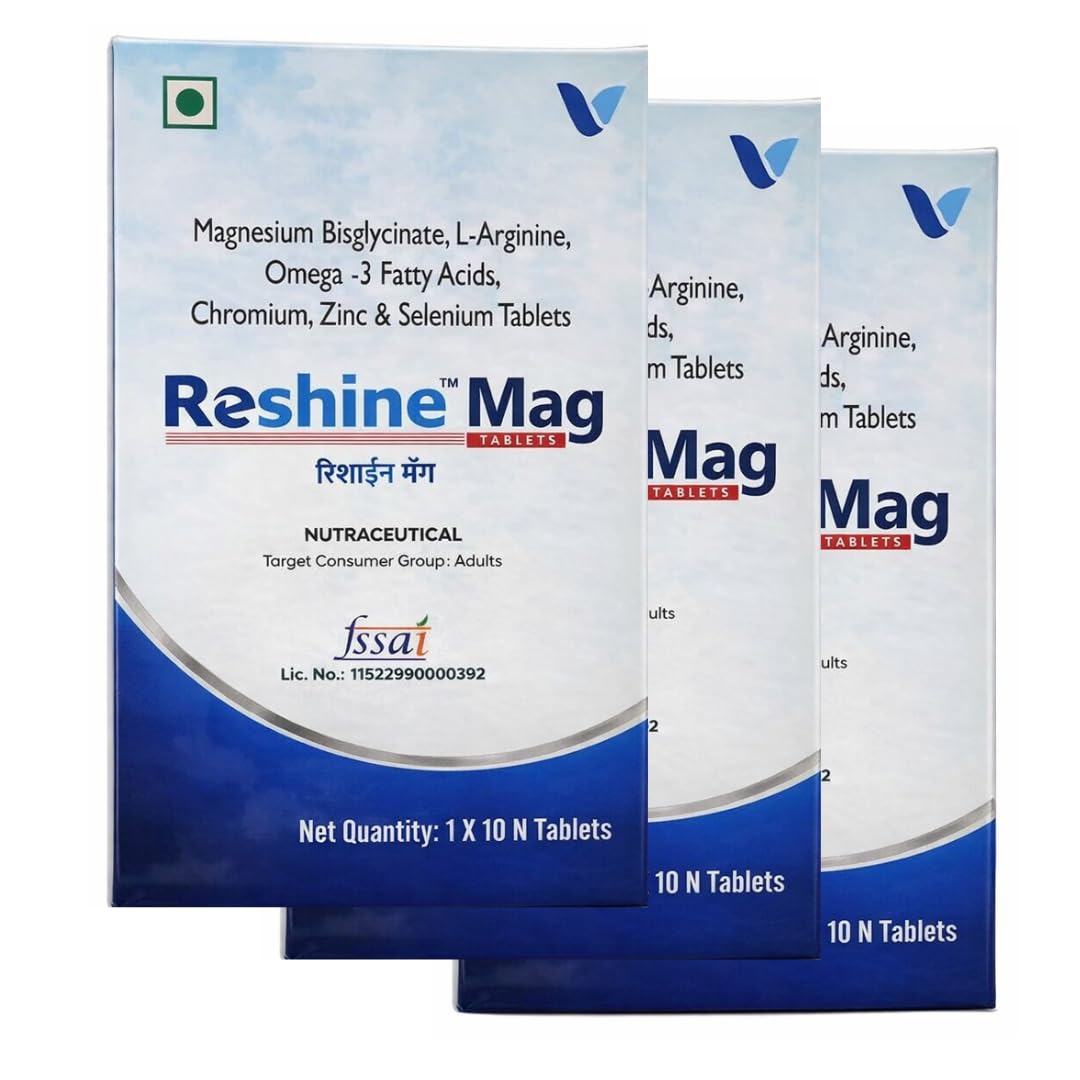 Reshine Mag Magnesium Bisglycinate Tablets (80 mg Elemental Magnesium) | For Sleep, Stress & Muscle Relaxation | Heart & Brain Support | With Omega-3, Zinc & Selenium | Pack of 3 (30 Tablets)-image-23