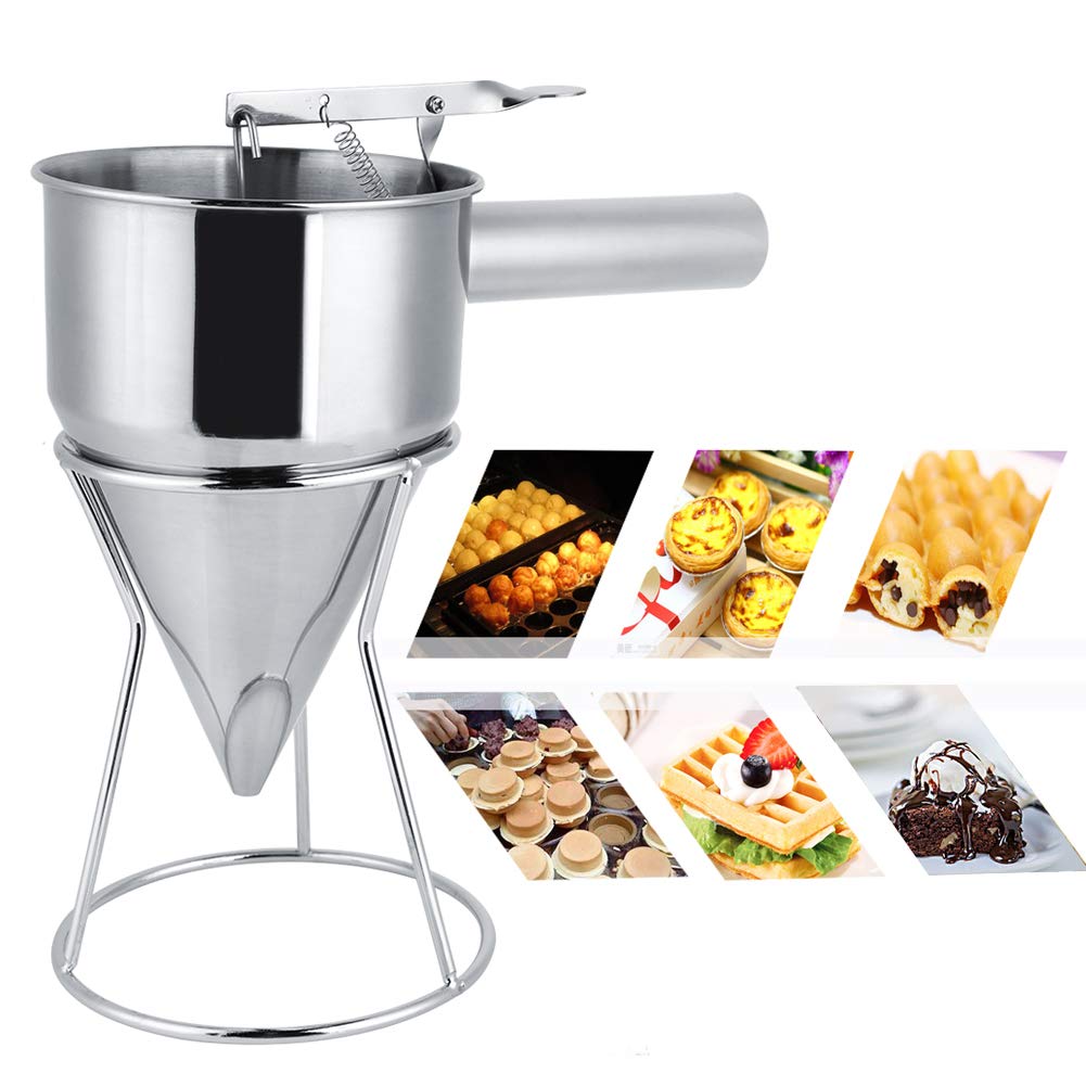 Pancake Batter Dispenser,Stainless Steel Baking Funnel with Bracket,Cake Desserts Making Funnel Pancake Waffle Batter Dispenser,Kitchen Cooking Octopus Ball Maiking Funnel