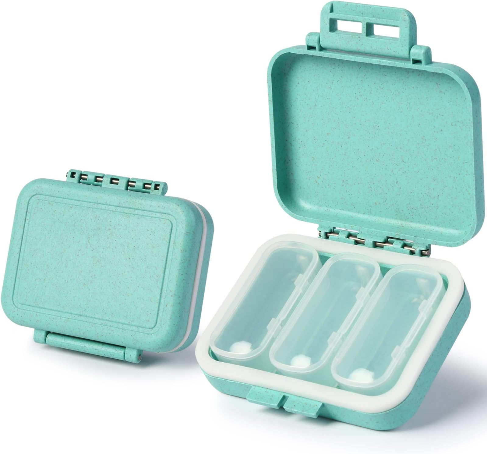 2 Pack 3 Compartments Travel Pill Organizer, Removable Pill Case AM PM Small Pill Box for Purse, Fish Oil Vitamin Dispenser Container Daily Portable Pill Case (Blue)